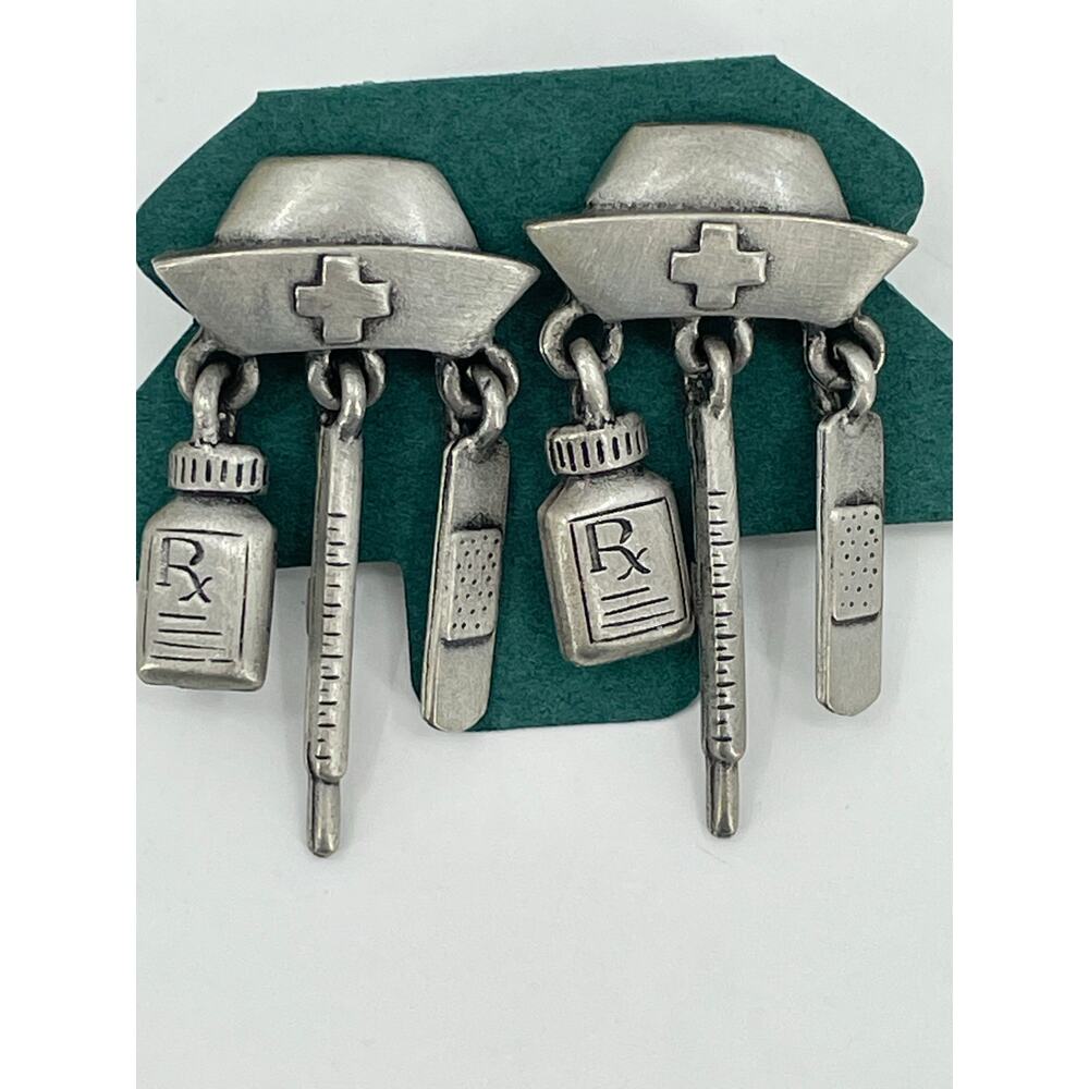 Jonette Jewelry‎ (J. J.) Pewter Nurse Cap Pierced Earrings Charms Dangles